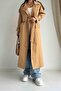 Camel Front Clamshell Snap Detailed Trench Coat
