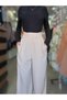 Loose Wide Leg Fabric Trousers with Velcro Waist - 4