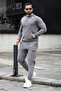 Men's Tracksuit Set - Soft Textured, Printed, Gray