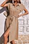 Beige Shirt Collar Long Dress Mg1743 - 2