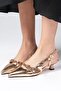 Crystal Copper Color Short Heeled Women's Shoes - 6