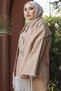Stamped Long Jacket with Scarf Pockets - Light Beige - 3