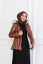Waist Drawstring Zippered Hooded Hijab Leather Coat -Brc6262 - 3