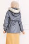 Waist Drawstring Zippered Hooded Hijab Leather Coat -Brc6262 - 4
