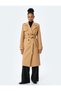 Pocketed Buttoned Double Breasted Belt Detailed Long Stamp Coat - 3