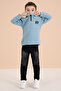 Blue Zipper Collar Sweatshirt and Jean Pants Boy Suit 20111 - 4