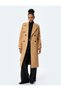 Pocketed Buttoned Double Breasted Belt Detailed Long Stamp Coat