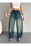 Women's Pale Effect Loose Cut Comfortable Wide Leg Baggy Jeans - 4