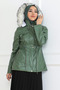 Hooded Short Leather Coat with Side Pockets and Zipper - Brc6263