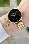 Gold Color Women's Wristwatch with Black Cord - 2