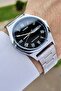 Men's Wristwatch with Black Dial, Silver Color Band, Calendar and Date - 5