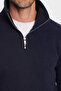 Unisex Relax Fit Comfortable Cut Cotton Fleece Inside Half Zipper Navy Blue D Mock Neck Sweatshirt - 5
