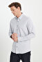 Men's Light Gray 100% Cotton Flannel Slim Fit Slim Fit Hidden Button Collar Shirt - 3