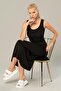 Black Women's Viscose Wide Strap Long Dress 232 - 3