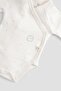 Organic Cotton Long Sleeve Double Breasted Bodysuit Twig Ecru - 4