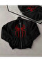 Unisex Long Sleeve Spider Printed Bomber Jacket - Black