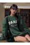 Women's Nefti Green Paris Skate Club Printed Crew Neck Oversize Sweatshirt