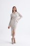 Beige Polo Neck Buttoned Knitwear Dress Sleeve Detail Women's Midi - 6