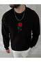 Unisex Crew Neck Front and Back Printed Sweatshirt - Black