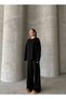 Women's Black Crew Neck Wide Leg Relax Knitwear Set with Elastic Waist