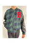 Men's Gingham Pattern Embroidered College Jacket - Khaki