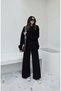 Women's Black Crew Neck Wide Leg Relax Knitwear Set with Elastic Waist - 3
