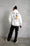 Men's Back Printed Oversize Three Thread Hooded Sweatshirt - White - 4