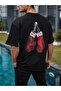Unisex Crew Neck Printed Oversize T-Shirt - Black - 5