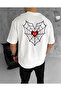 White Unisex Oversize Printed Crew Neck T-Shirt - 2