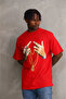Unisex Printed Oversize T-Shirt - Red - 3
