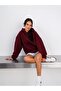 Women's Oversize Sweatshirt Hoodie Basic Claret Red – Hooded, Kangaroo Pocket, 3 Thread Ribbed