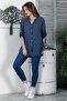 Italian Navy Blue Button 3/4 Sleeve Striped Casual Long Back Woven Shirt 75 65 - 6