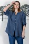 Italian Navy Blue Button 3/4 Sleeve Striped Casual Long Back Woven Shirt 75 65 - 2
