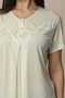 Women's Cream Lace Design Short Sleeve 100% Cotton Maternity Maternity Dressing Gown Pajamas Set Set - 5