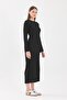 Crew Neck Standard Size Ribbed Look Fit Cut Long Dress - 8