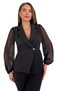 Women's Blouse with Metal Buttons Tulle Sleeves and Pleat Detail 033