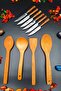 10 Pieces Set 6 Pieces Steak Kitchen Fruit Vegetable Knife and 4 Pieces Natural Wood Serving Scoop Spoon Set