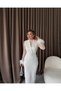 Women's Wrap Neckline Dress with Lace Detail and Feather Cuffs for Engagement, Wedding, and Ceremony - 3