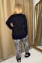 Women's Plus Size Letter Printed Long Sleeve Black Striped Pajamas Set - 4