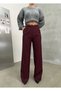High Waist Burgundy Burgundy Fabric Palazzo Pants with Belt - 4