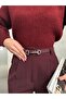 High Waist Burgundy Burgundy Fabric Palazzo Pants with Belt - 8