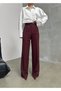 High Waist Burgundy Burgundy Fabric Palazzo Pants with Belt - 6