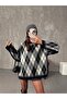 One Premium Series Woolen Diamond Pattern Side and Sleeve Slit Detail Knitwear Sweater