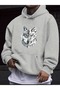 Uni̇Sex Wolf Printed Hooded Sweatshi̇Rt - 3