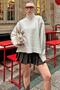 Beige Side Slit Basic Half Fisherman Raglan Sleeve Women's Knitwear Sweater