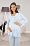 Blue Lace Detail Maternity Pajamas Set - 2