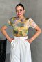 Women's Crew Neck Multicolor Print Short Sleeve Blouse - 7