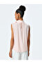 Tie-Front, Detailed Stand-Up Collar, Sleeveless Satin Blouse - 4
