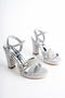 Women's 3-Stone Silver Glitter Platform Heeled Shoes