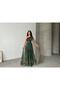 Green Long Evening Dress with Shoulder Shawl and Floral Detail - 4